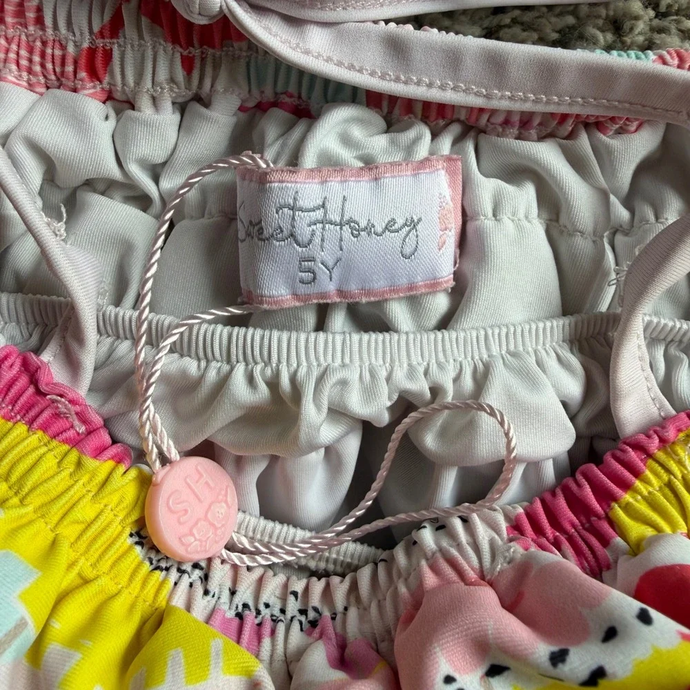SweetHoney Girls Ruffle Polka Dot Two Piece Swimsuit Halter Bikini Set 5Y